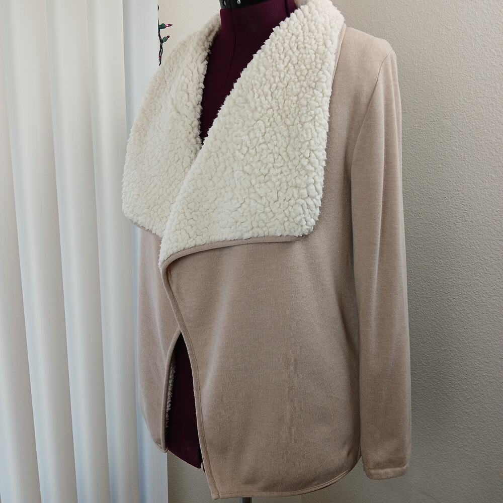 Harper Heritage Sherpa Lined Wrap Jacket S tan cozy warm jersey knit sweatshirt